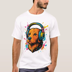Färgglad hund med hörlurar t shirt
