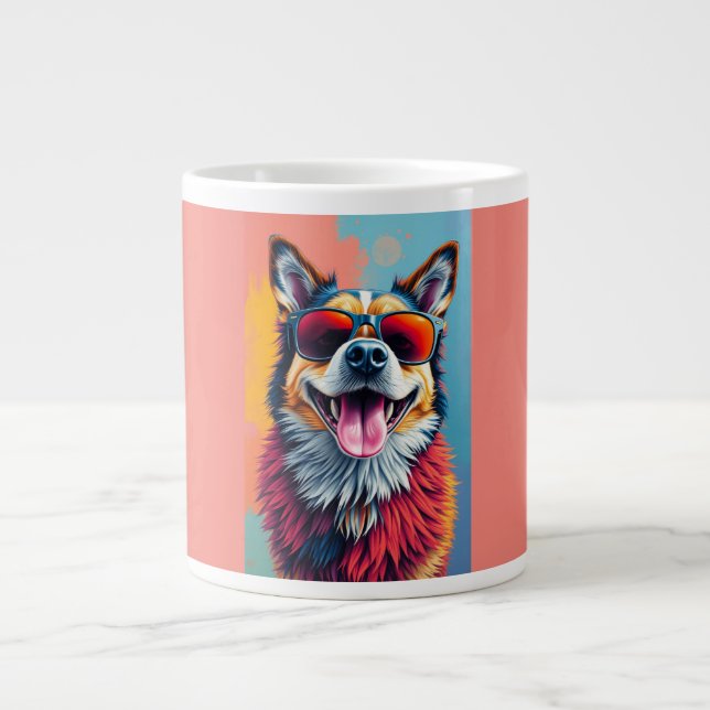Färgglad hund med solglasögon jumbo mugg (Framsidan)