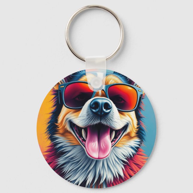 Färgglad hund med solglasögon nyckelring (Framsida)