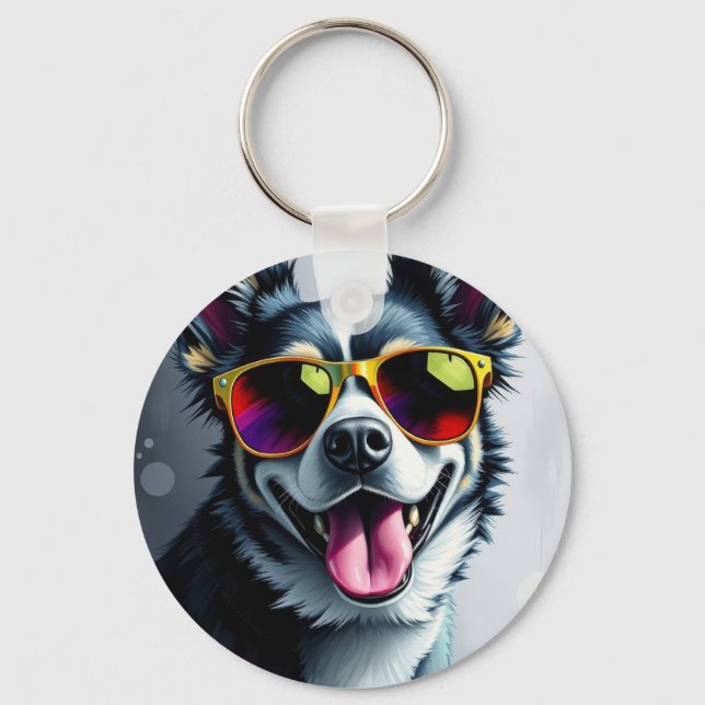 Färgglad hund med solglasögon nyckelring (Framsida)