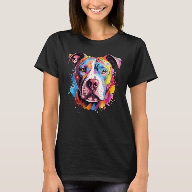 Färgglad Hund Splash Art Pitbull T Shirt (Framsida)