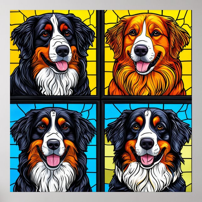 Färgglad hund Stained Glass Art Poster (Framsidan)