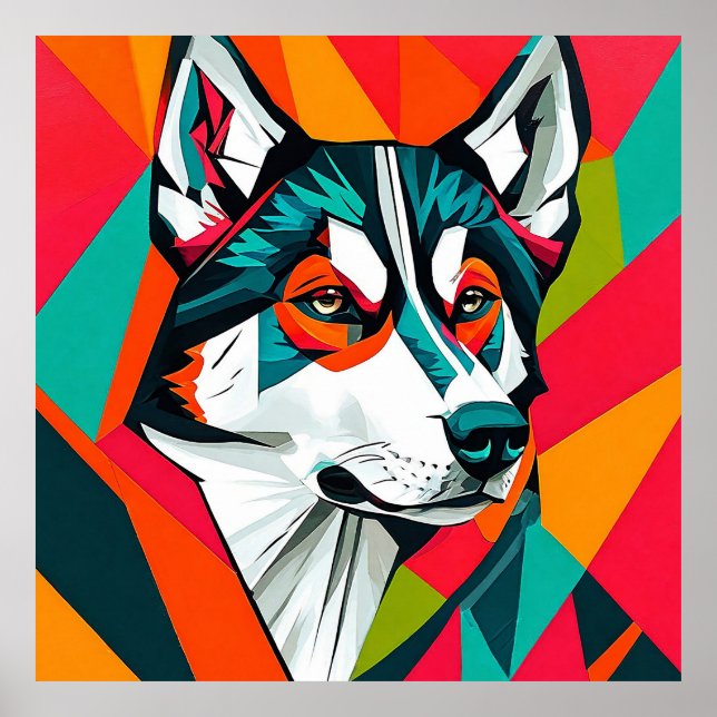 Färgglad Husky hund Poster (Framsidan)
