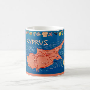 Färgglad Illustrerad Cypern Kartkopp Kaffemugg
