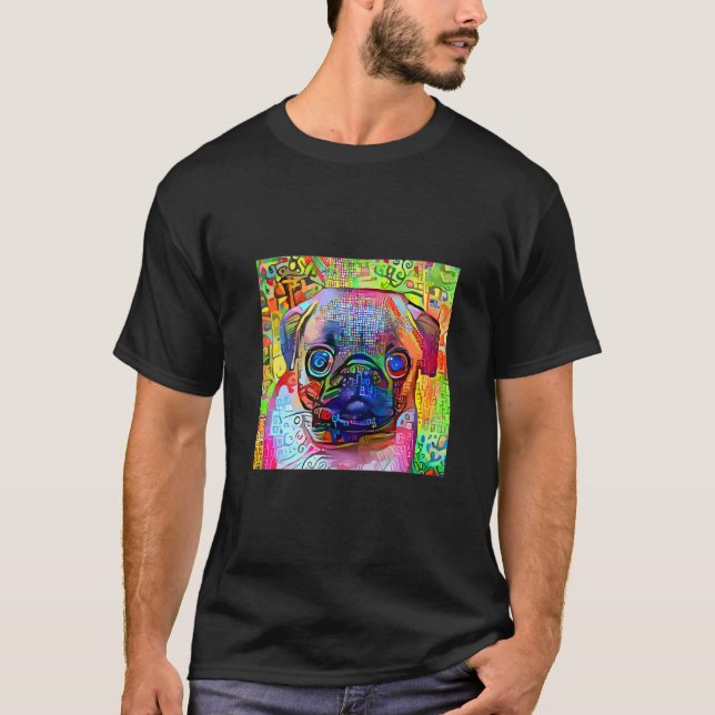 Färgglad Impressionistisk Pug Hund T Shirt (Framsida)