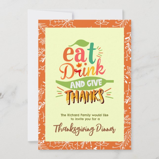 Färgglad inbjudan till Thanksgivingfestmiddag (Framsida)