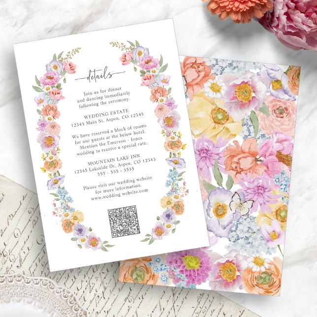 Färgglad Inbjudningskort till Bröllop (Bold Colorful Floral Wedding Enclosure Card QR Code by Painted Paperie
)