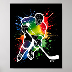 Färgglad ishockeyfan spelare Tie Dye färgsprut Poster