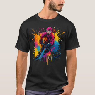 Färgglad ishockeyspelare tjej på kvinnors is t shirt