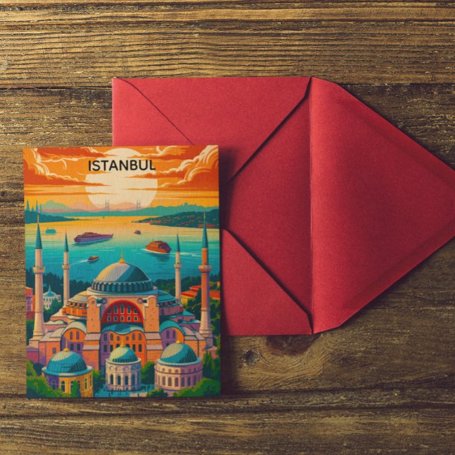 Färgglad Istanbul Hagia Sofia Vintage Resa Vykort (Colorful Istanbul Hagia Sophia Vintage Travel Postcard)
