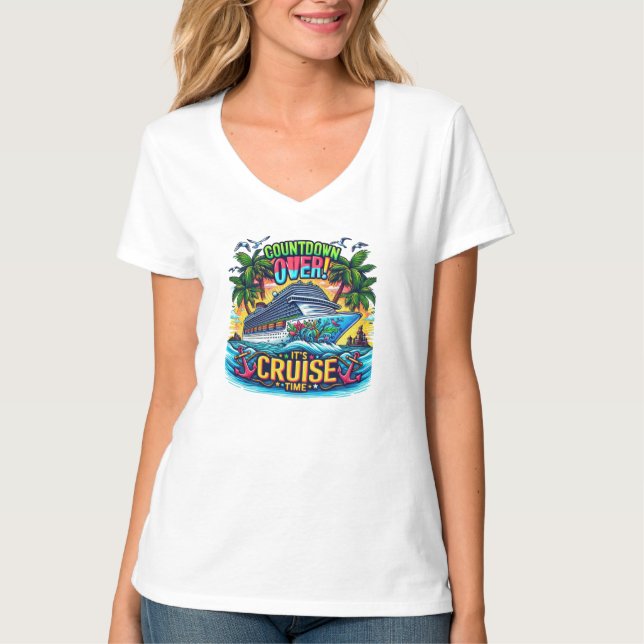 Färgglad "It's Cruise Time" Nedräkning Kryssningsf T Shirt (Framsida)