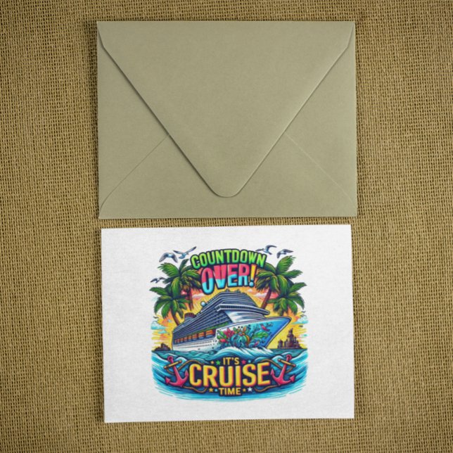 Färgglad "It's Cruise Time" Nedräkningskryssningsf Vykort (Colorful It's Cruise Time Countdown Cruise Ship Postcard)