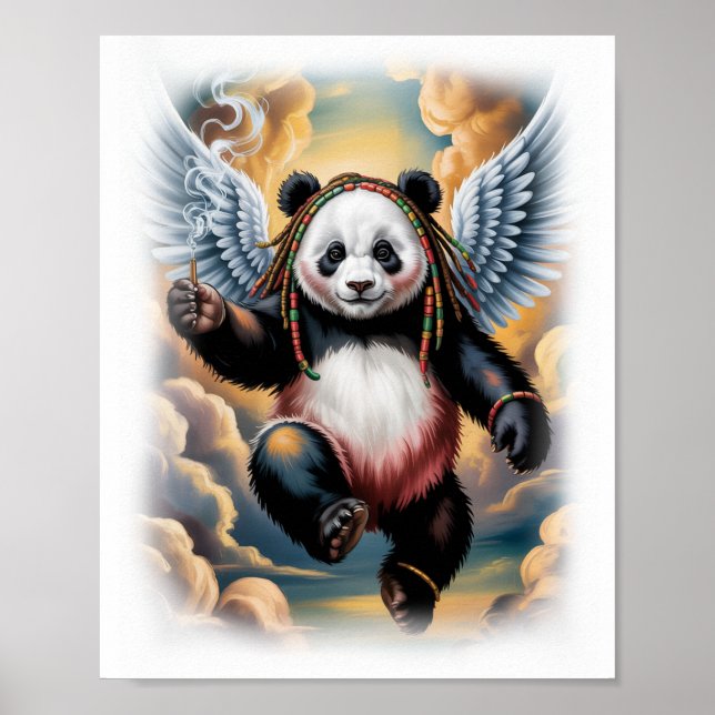 Färgglad jamaicansk Panda Ängel på en Vit Poster (Framsidan)