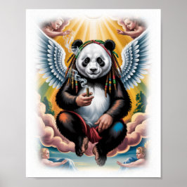 Färgglad jamaicansk panda med änglar på en vit bak poster