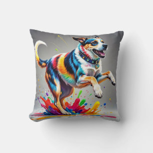 Färgglad jätteglad lekfull rolig hund, kudde