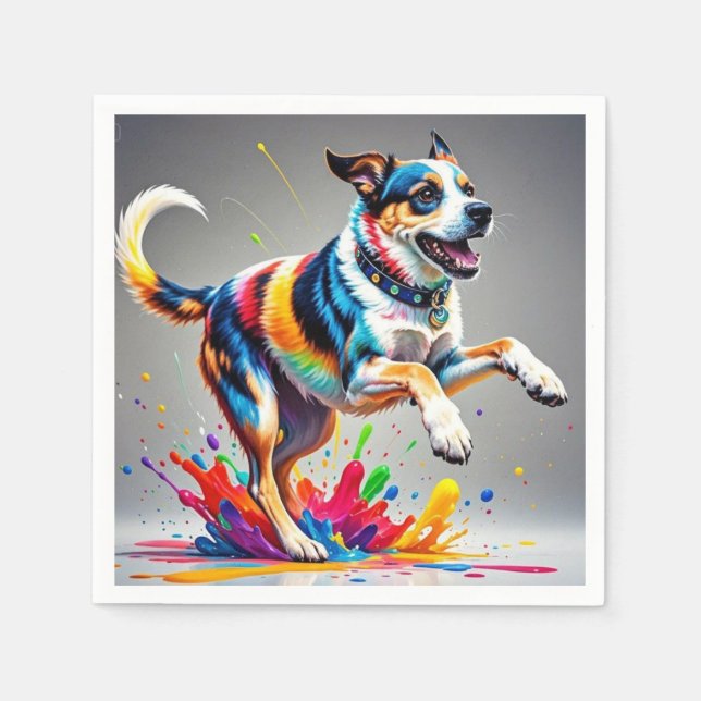 Färgglad jätteglad lekfull rolig hund, pappersservett (Framsidan)