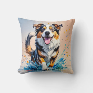 Färgglad jätteglad lekfull rolig hund, plansch kudde