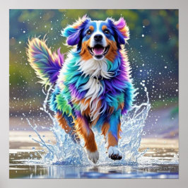 Färgglad jätteglad lekfull rolig hund, plansch poster