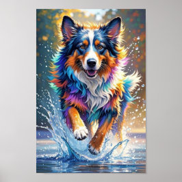 Färgglad jätteglad lekfull rolig hund, plansch poster