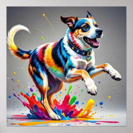 Färgglad jätteglad lekfull rolig hund, poster
