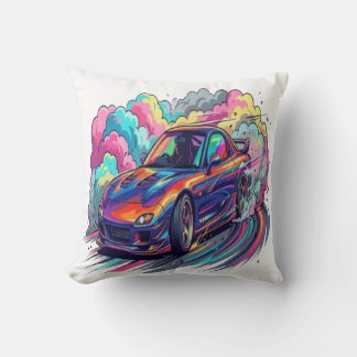 Färgglad JDM sportbil Drifting Neon Däck Rök V Kudde
