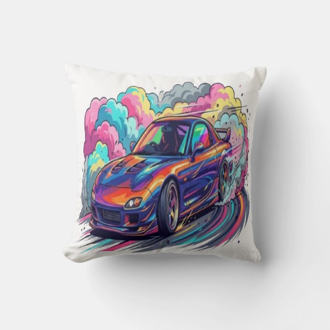Färgglad JDM sportbil Drifting Neon Däck Rök V Kudde (Framsida)