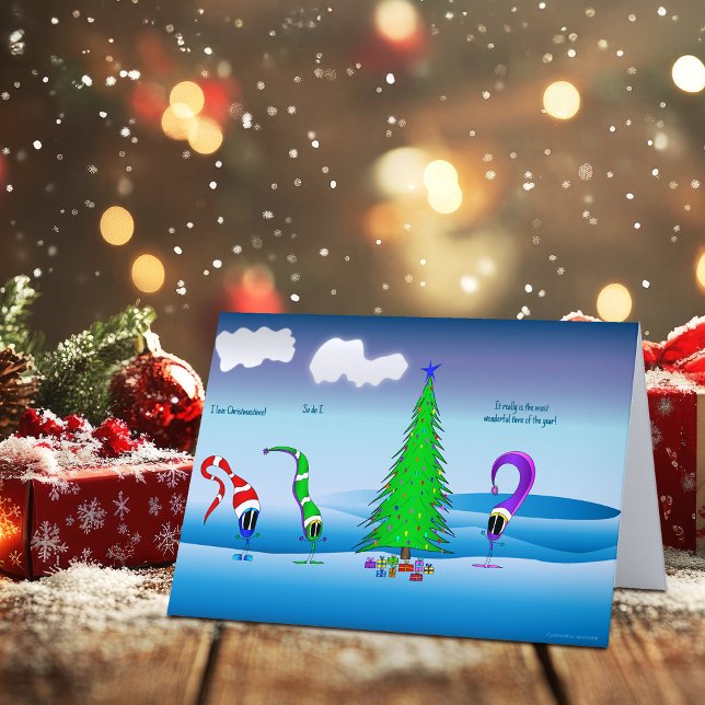 Färgglad jul tecknad film kort (Take a look at this most excellent cartoon Christmas card!)