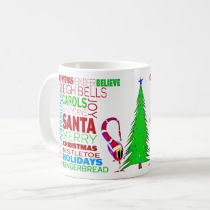 Färgglad jul tecknad ordkonst kaffemugg