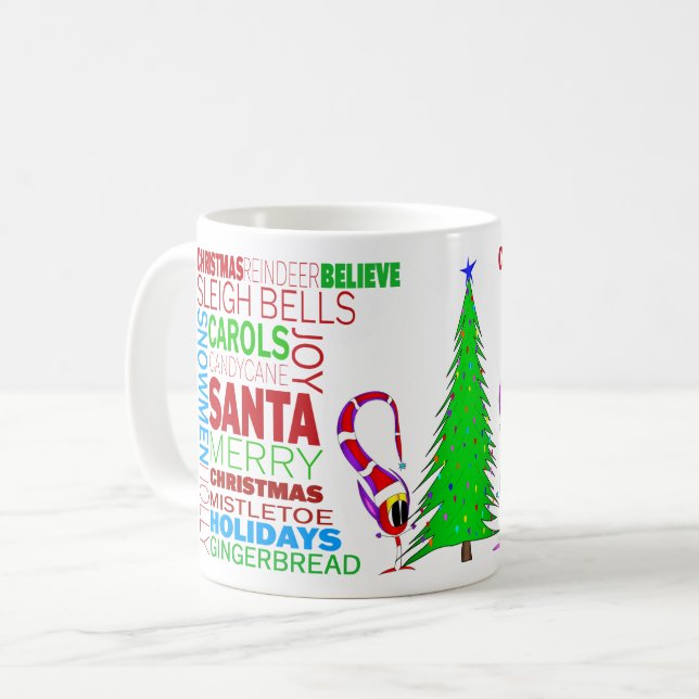 Färgglad jul tecknad ordkonst kaffemugg (Framsida vänster)
