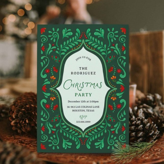 Färgglad julfirande fiesta-inbjudan inbjudningar (Colorful Fiesta Christmas Party Invitation)