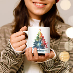 Färgglad julgran akvarellmålning kaffemugg
