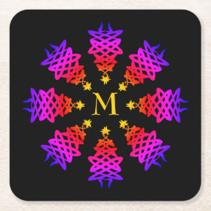 Färgglad   JULGRAN   Monogram Underlägg Papper Kvadrat