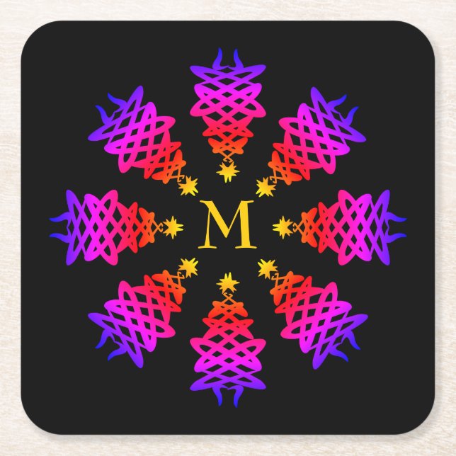 Färgglad | JULGRAN | Monogram Underlägg Papper Kvadrat (Framsidan)