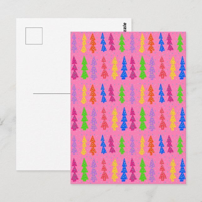 Färgglad julgran Pop Art Rosa Vykort (Fram/baksida)