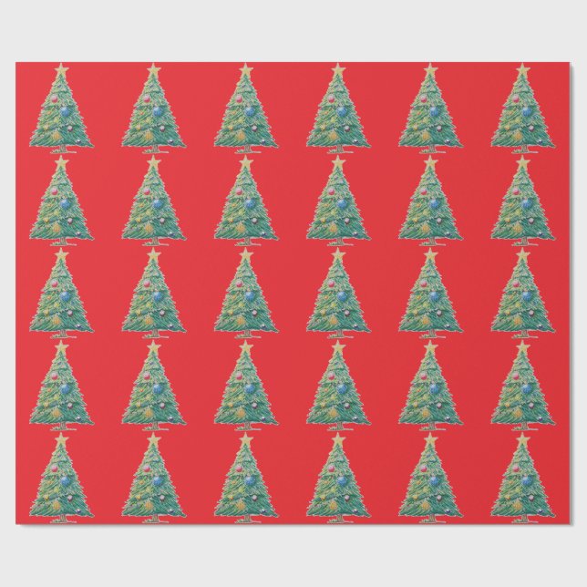 Färgglad julgran presentpapper (Platt)