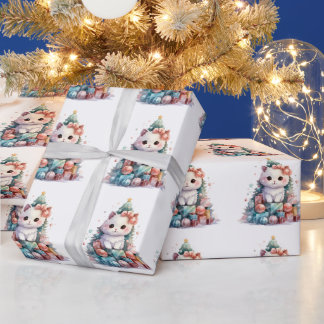 Färgglad julgran Vattenfärg Katt Presentpapper