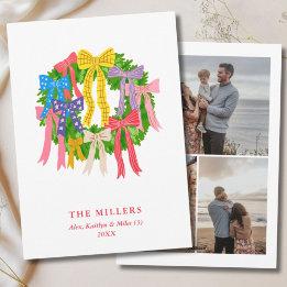 Färgglad julkrans Roliga band 3 Foto Familj Julkort