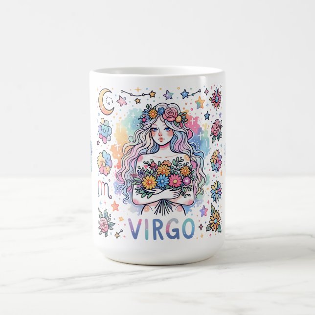 Färgglad Jungfrun Zodiak Astrologi Blomma Kaffemugg (Center)