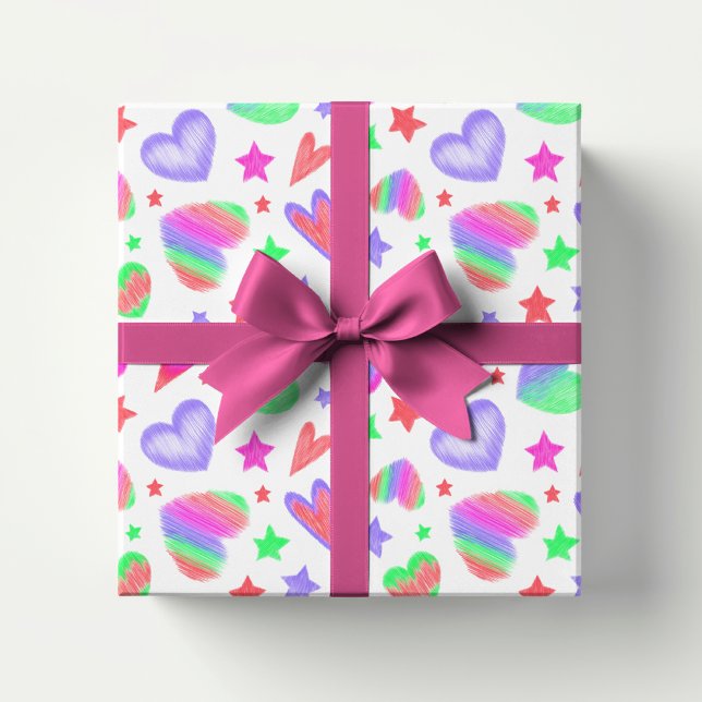 Färgglad Kärlek Hjärtan Romantisk Flickaktig Mönst Presentpapper (Skapare uppladdad)