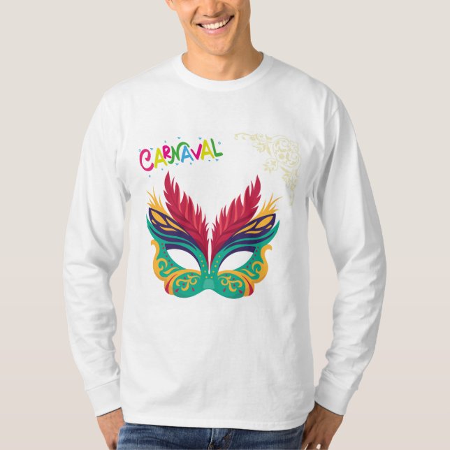 Färgglad Karnevalsmask – Festlig Mardi Gras-design T Shirt (Framsida)
