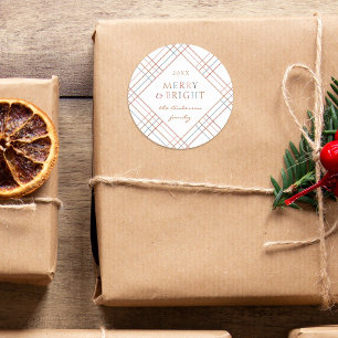 Färgglad karoad Merry & Bright familjenamn Runt Klistermärke