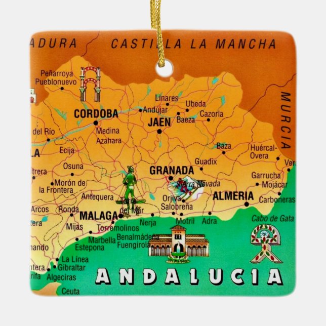 Färgglad karta över Andalusien Spanien Julgransprydnad Keramik (Framsida)