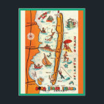 Färgglad karta över Long Beach Island  Vykort<br><div class="desc">Färgglad,  rolig retro vykortskarta över Long Beach Island,  New Jersey återanvänd på ett nytt vykort!</div>