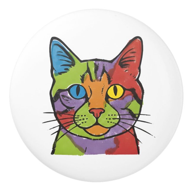 Färgglad katt keramisk dragknapp knopp (Framsidan)