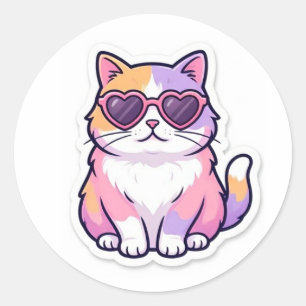 Färgglad katt med hjärtformade solglasögon dekal runt klistermärke