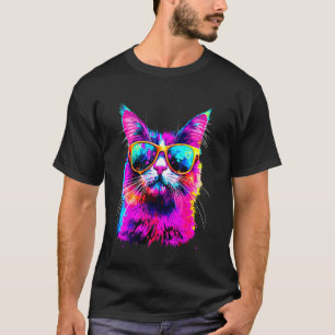 Färgglad katt med solglasögon Djurkonst T Shirt
