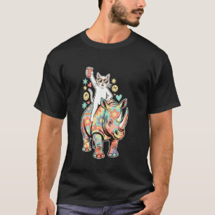 Färgglad Katt Noshörning Party Rave EDM Festival N T Shirt