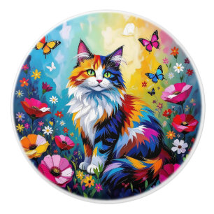 Färgglad katt och blommor knopp