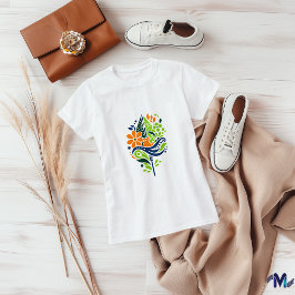Färgglad katt och blomsterabstrakt konst t shirt