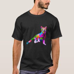 Färgglad katt stående toppgrafik t shirt